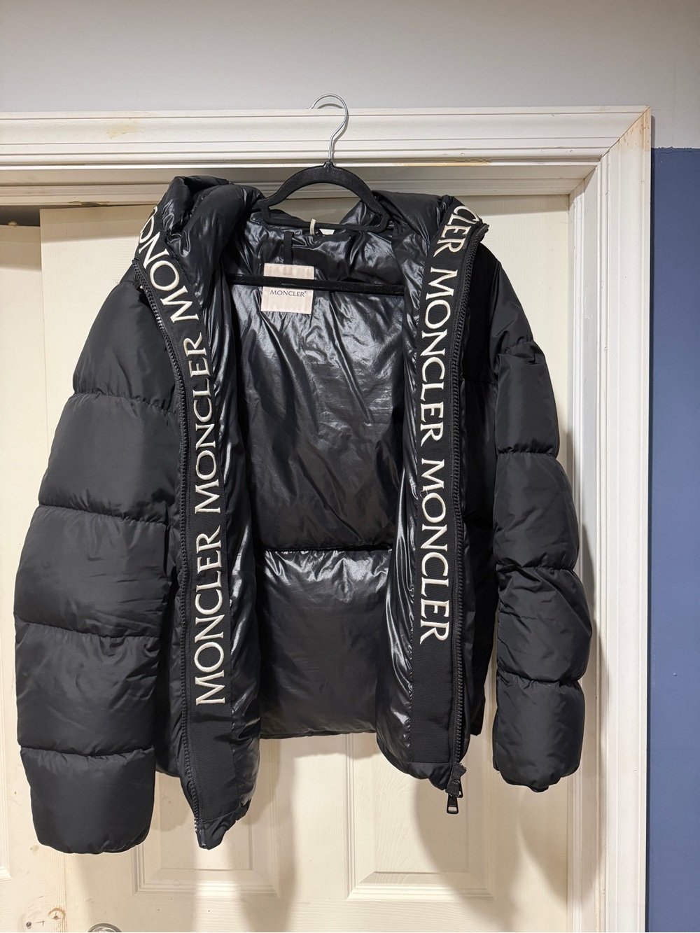 Moncler Black Jacket with Cream Logo Patch